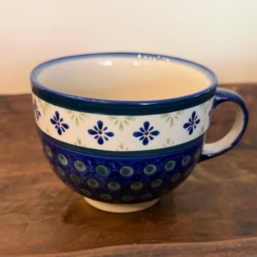 Polish Pottery Blue and White Ceramic Mug
